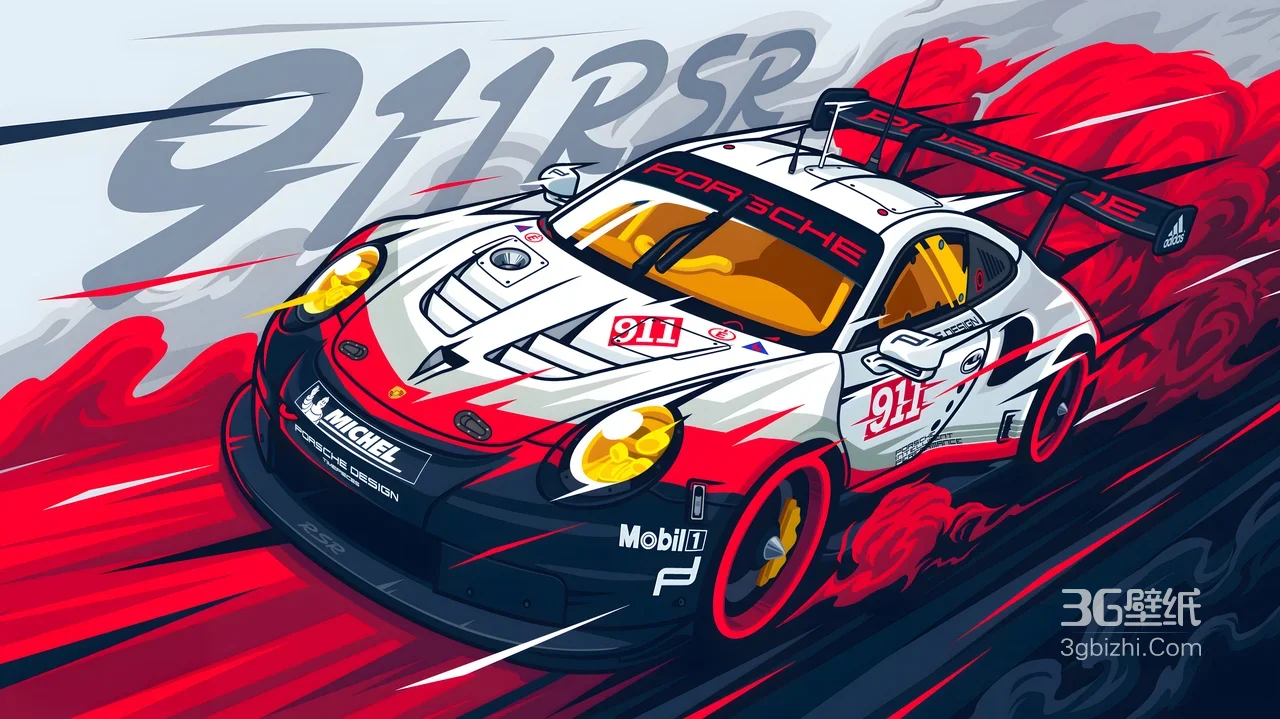 保时捷911 RSR赛车·动漫插画风 宽屏竞速电脑壁纸1