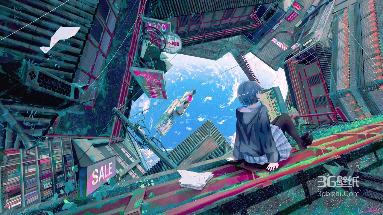 都市废墟少女·二次元赛博风 宽屏电脑壁纸1