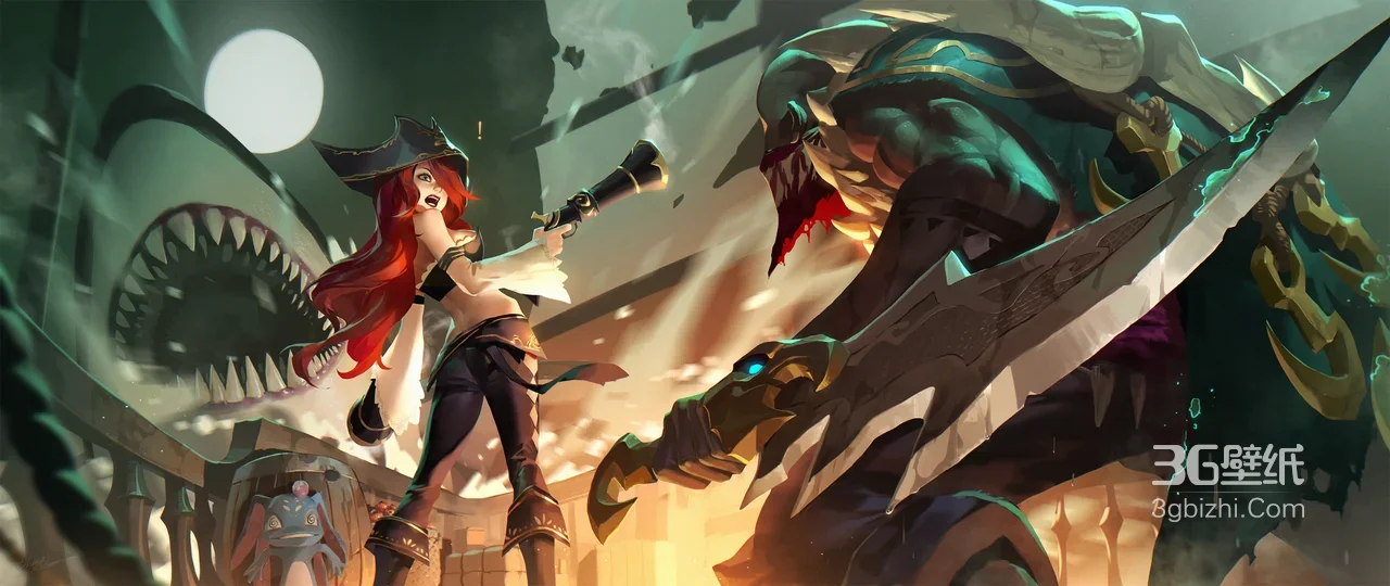 厄运小姐·持枪战斗&派克·巨刃突袭 暗黑奇幻风英雄联盟电脑壁纸1