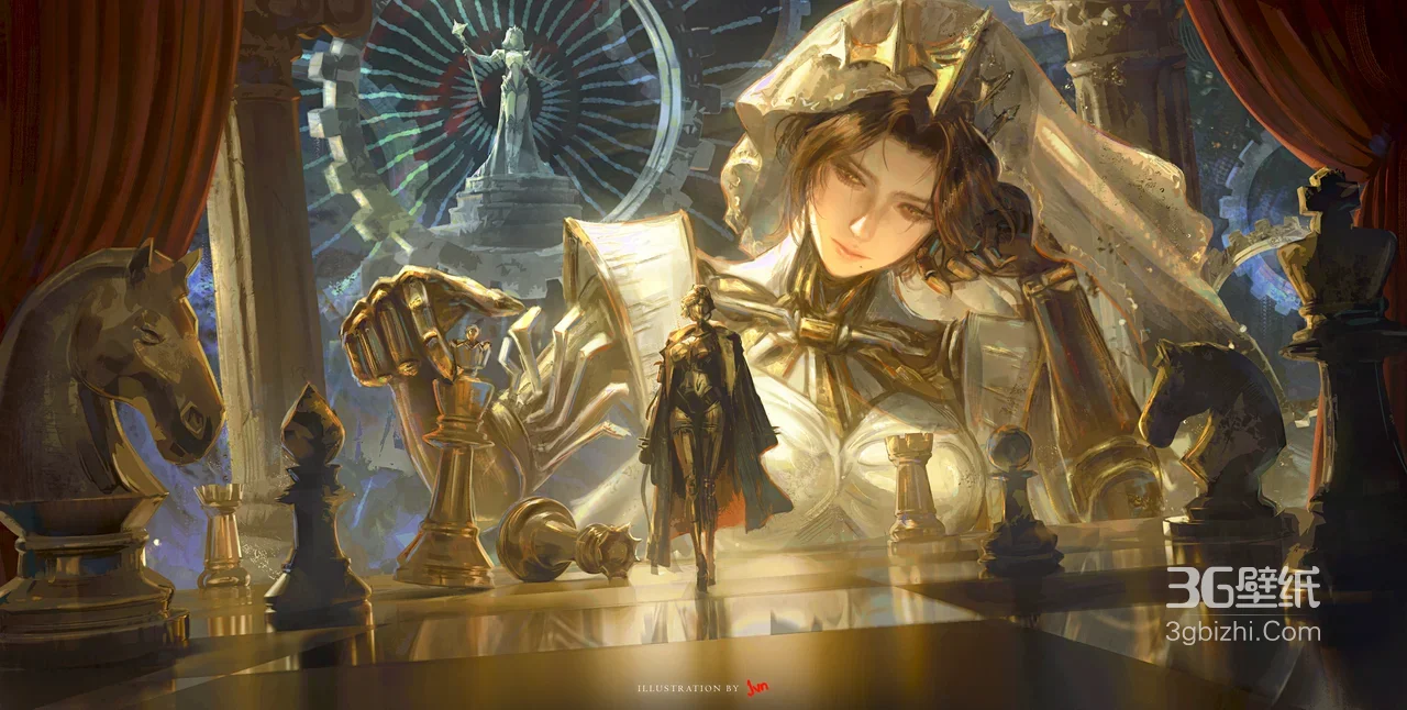 奇幻棋盘女王·写实风游戏插画 宽屏车机壁纸1