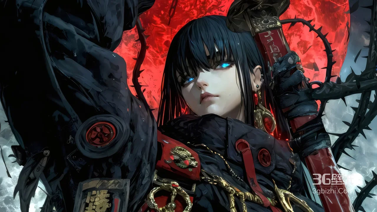 暗黑和风武士少女·血月荆棘·游戏风高燃壁纸1