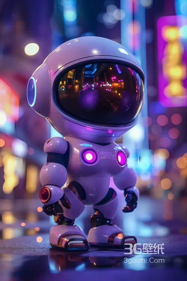 赛博朋克可爱机器人·霓虹都市夜景 科技风壁纸1