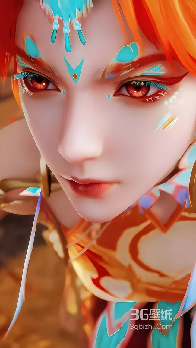 国漫美女柳七月·橙发蓝饰 仙侠风精致造型手机壁纸1