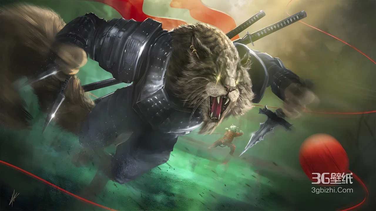 拟人虎武士·战甲利刃突袭 写实奇幻风超燃电脑壁纸1