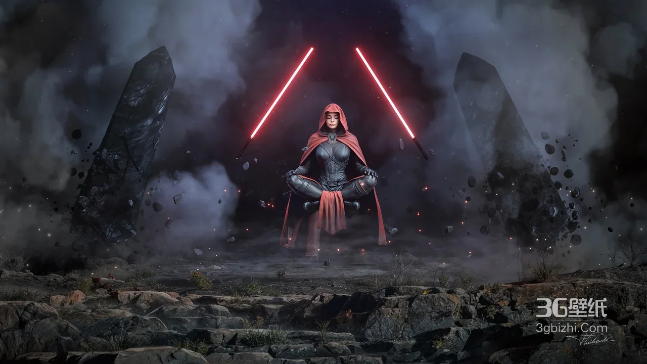星战风暗黑超写实冥想者·双红光剑悬浮 高质感电脑壁纸1