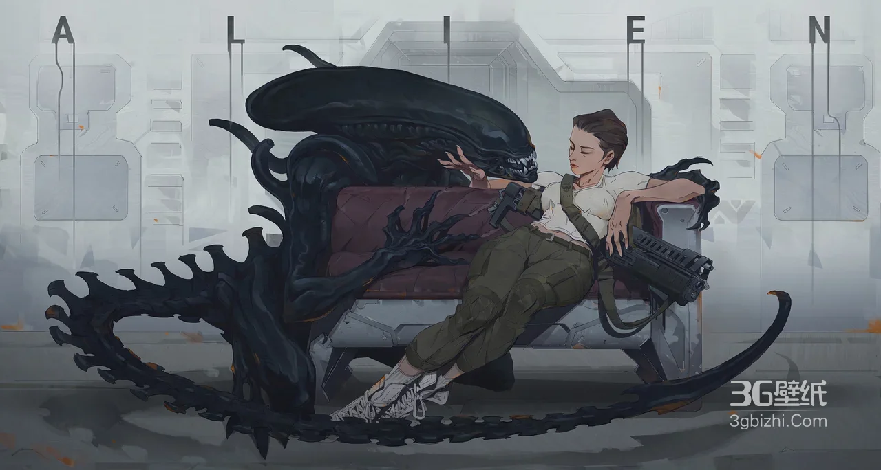 雷普利·与异形互动 暗黑写实《异形》高人气影视电脑壁纸1