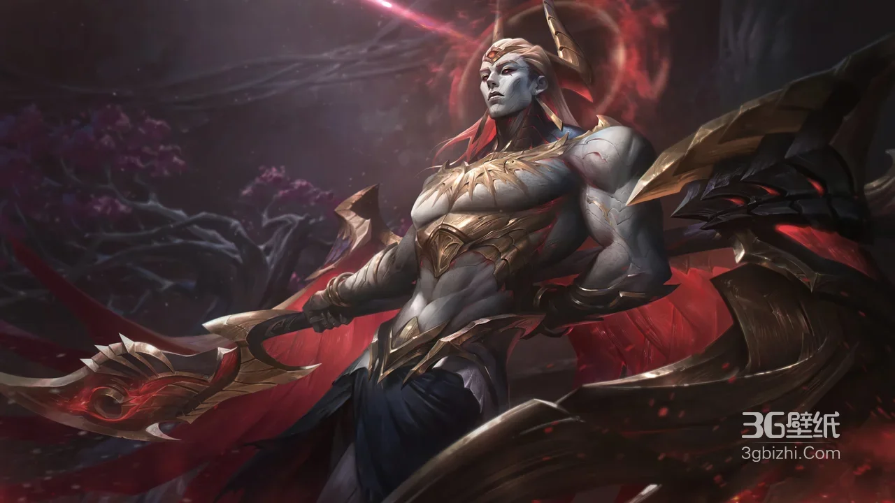 英雄联盟 暗裔剑魔亚托克斯 暗黑战甲 华丽魔幻电竞桌面背景1