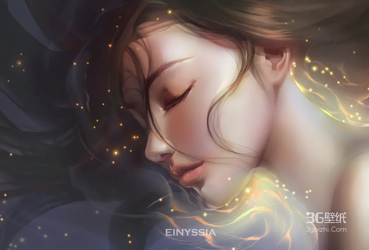 EINYSSIA绘·闭眼女子 唯美写实流光 电脑壁纸1