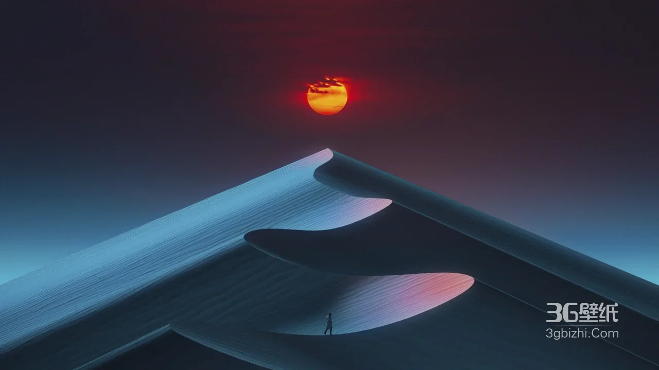 沙漠沙丘·孤影行人 极简唯美宽屏电脑壁纸1