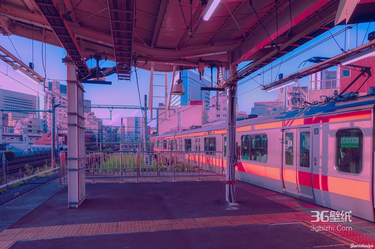 都市火车站台列车·赛博霓虹风 宽屏电脑壁纸1