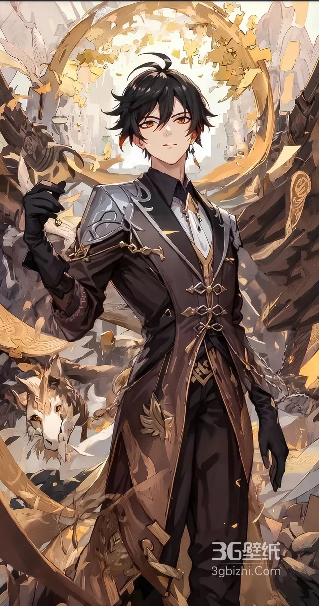 钟离·黑金正装特效伴身 国漫风帅气壁纸1
