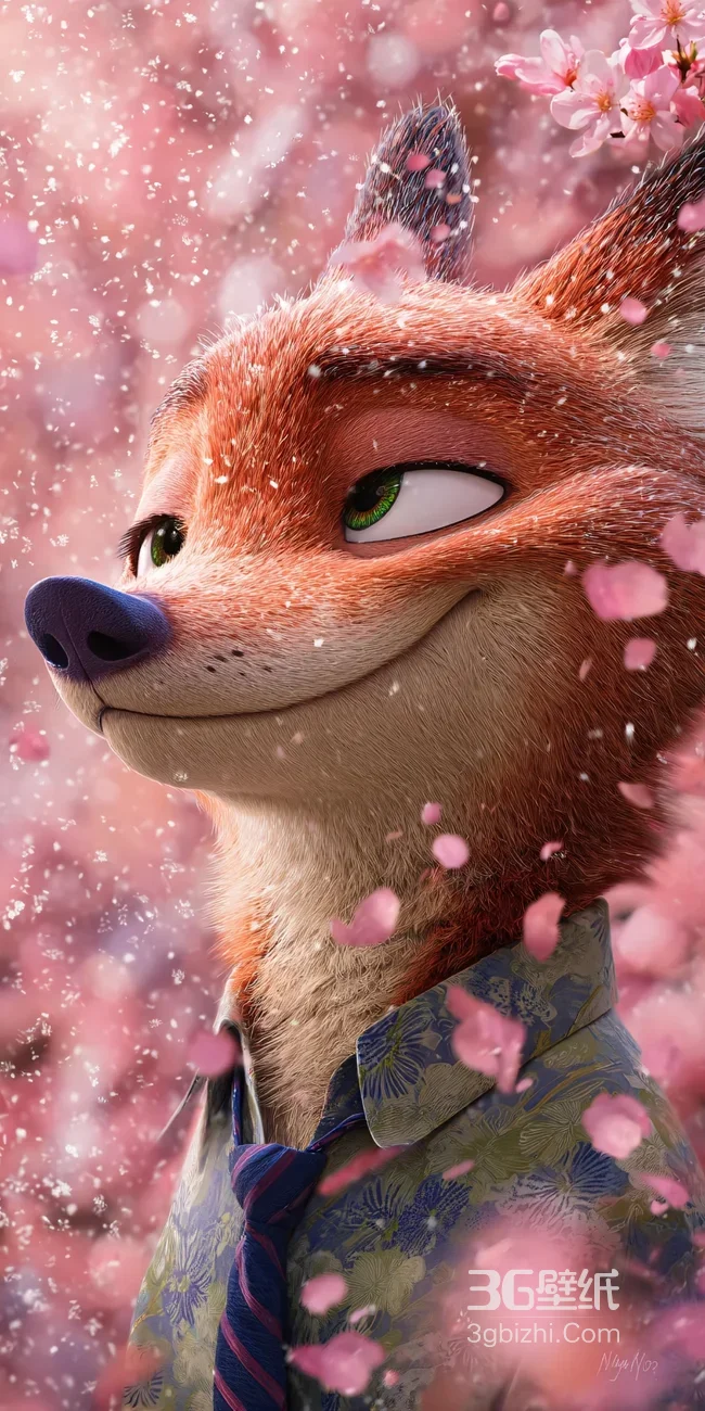 尼克·王尔德 唯美樱花 动画《疯狂动物城》萌系壁纸1