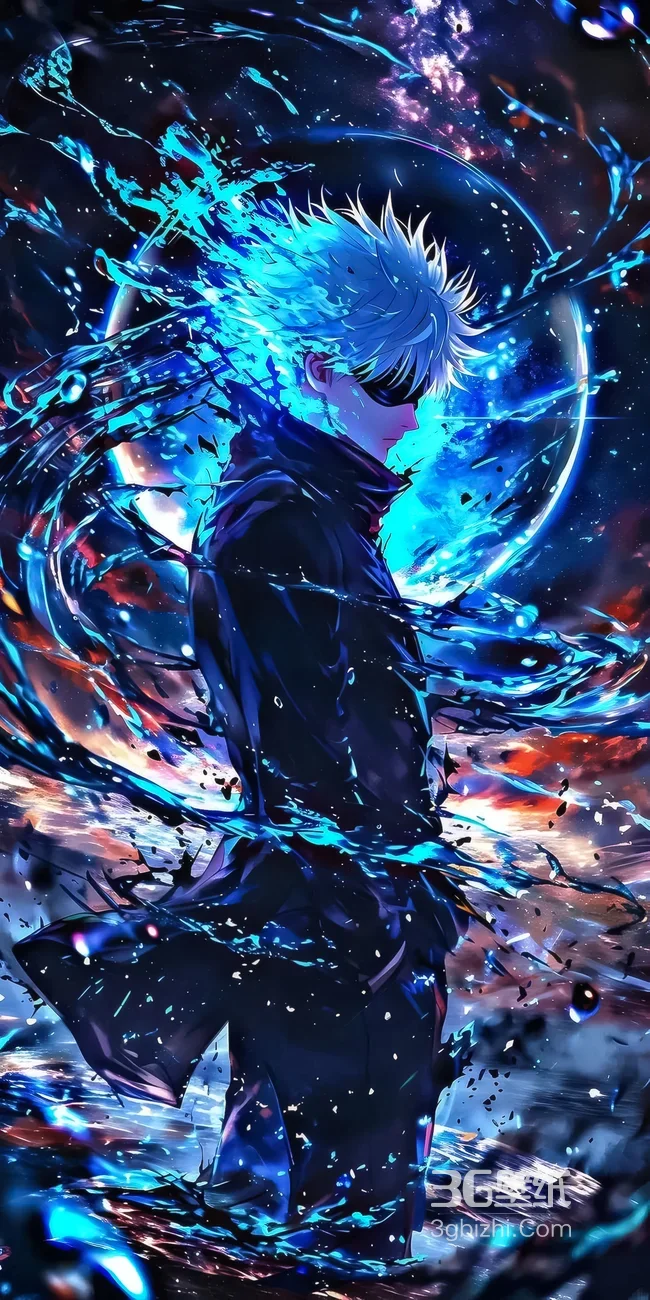 五条悟·蓝焰能量炸裂 炫彩科幻风 咒术回战动漫高燃壁纸1