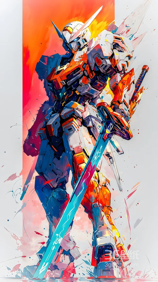 高达机甲·泼墨色彩渲染 动漫热血战斗风手机壁纸1
