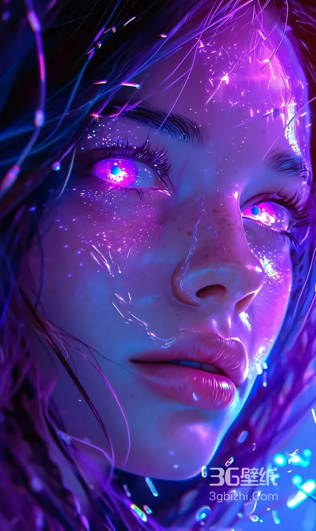 赛博朋克风幻彩人物·泪眼霓虹星空 超现实壁纸1