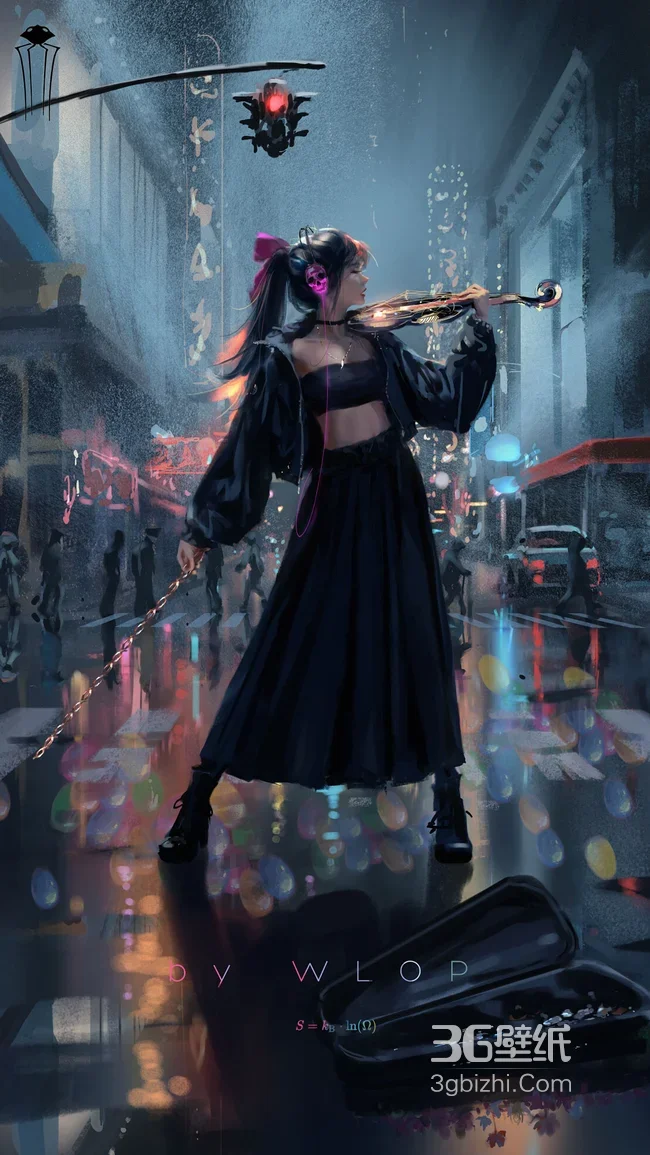 赛博朋克雨夜少女·暗黑风（WLOP绘）赛博朋克手机壁纸1