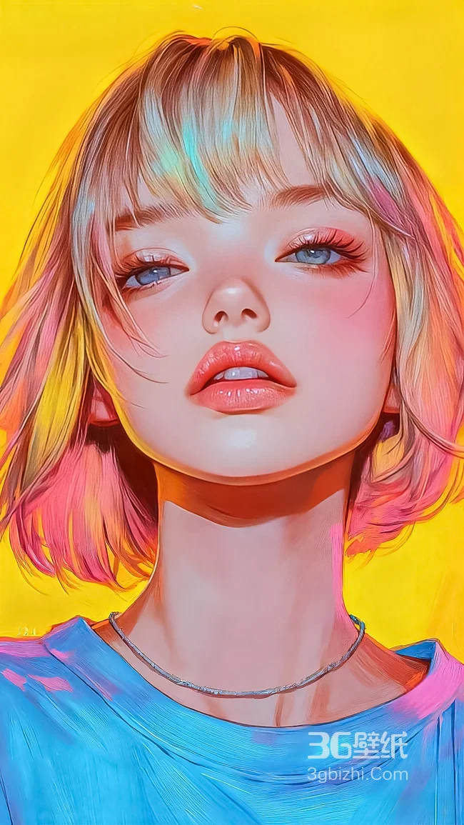 短发少女·霓虹炫彩写实风 高热度手机壁纸参考1