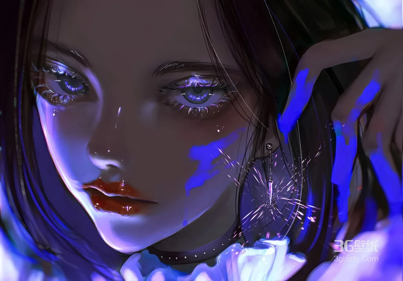 写实风蓝焰泼墨女性·冷艳质感宽屏电脑壁纸1