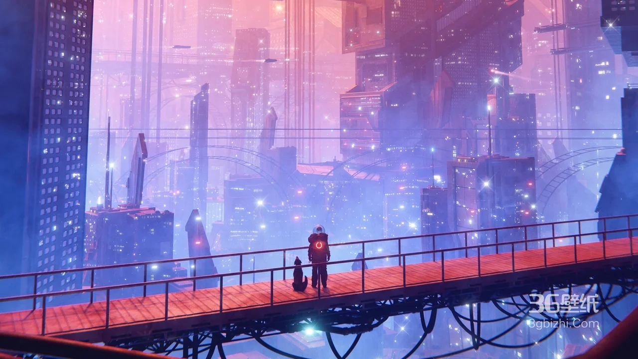 宇航员&狗狗·赛博朋克未来都市 科幻电脑壁纸1