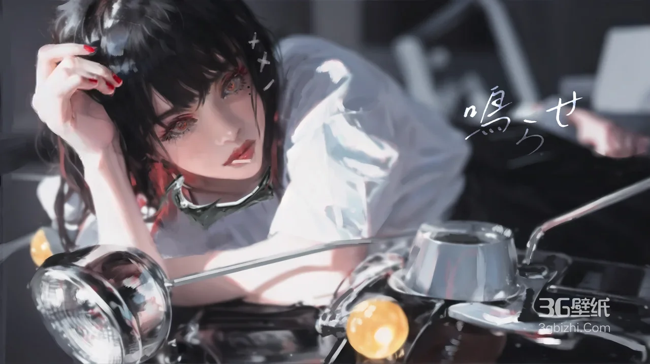 暗黑二次元少女·红瞳机车趴姿 高质感动漫少女壁纸1