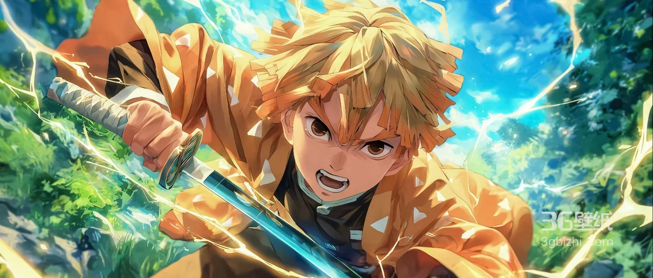 我妻善逸·雷之呼吸特效 日系动漫《鬼灭之刃》桌面背景1