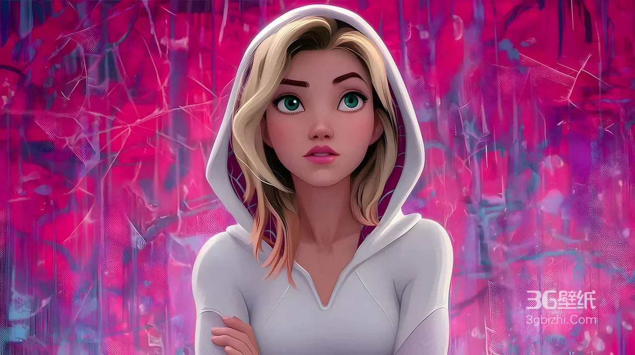 格温·史黛西·连帽白衣 蜘蛛侠平行宇宙动漫插画风 超高清动漫壁纸1