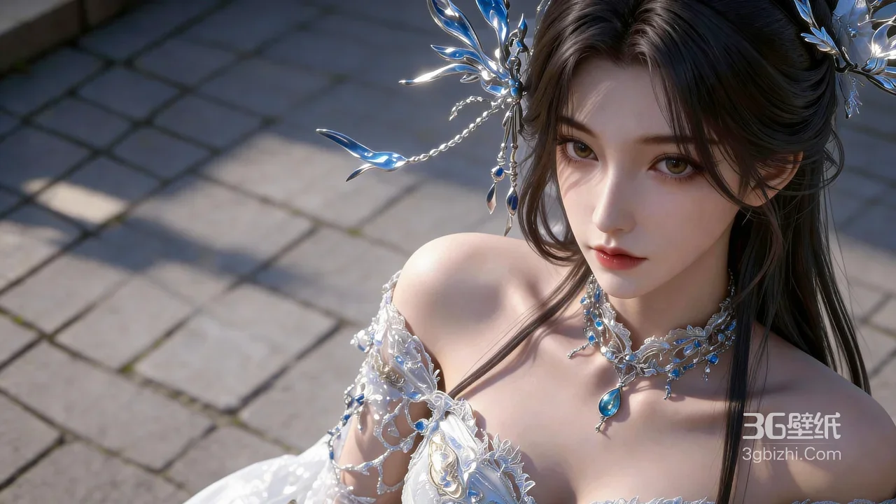 《云深不知梦》·云望舒·国风写实·银蓝华饰古风美人 国风游戏风电脑壁纸1