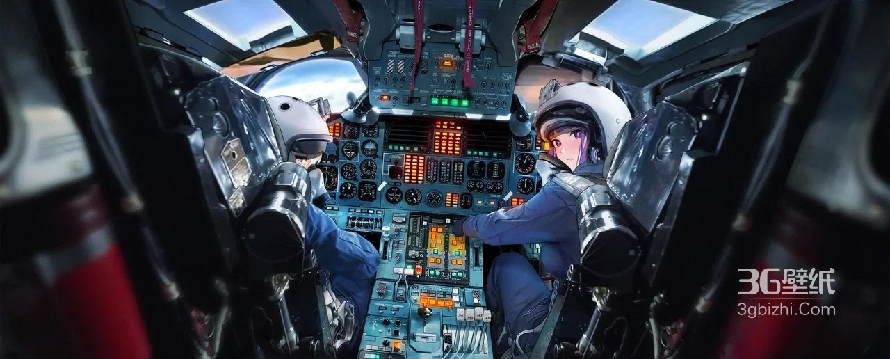 二次元战机驾驶舱·女飞行员·写实插画 宽屏车机壁纸1