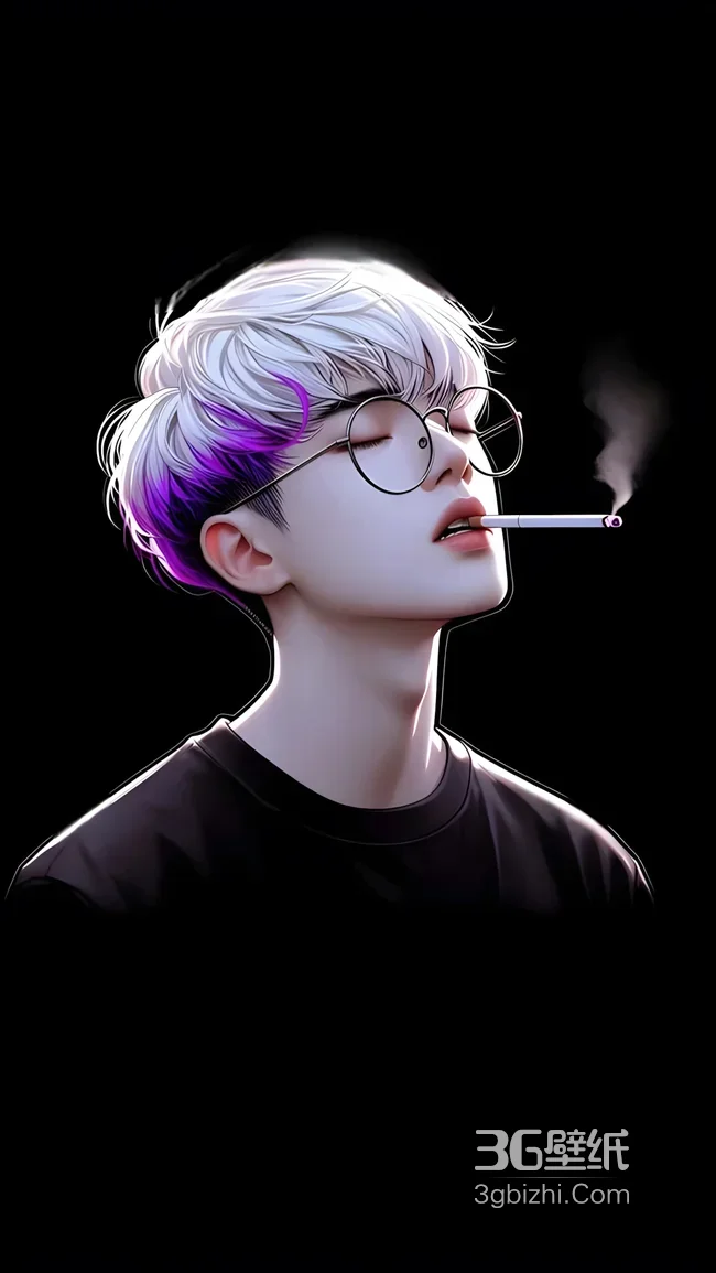 白发紫渐变帅哥·眼镜抽烟·二次元风 个性男生手机壁纸1