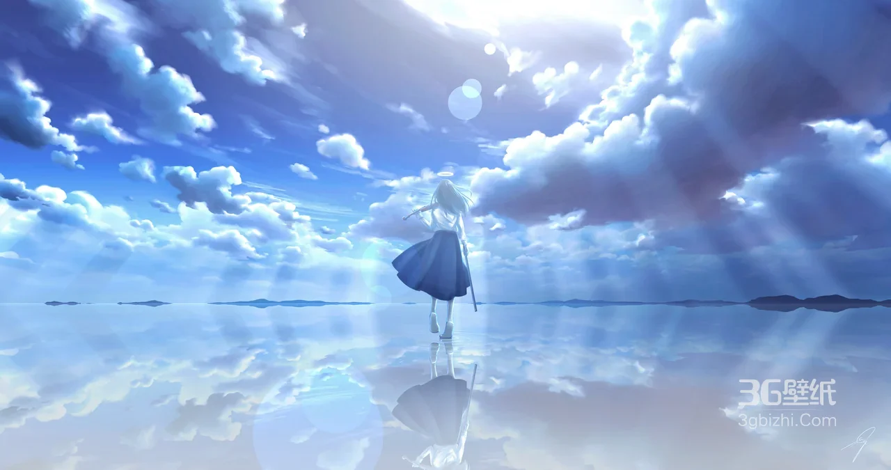 二次元少女·镜面云海 唯美宽屏车机壁纸1