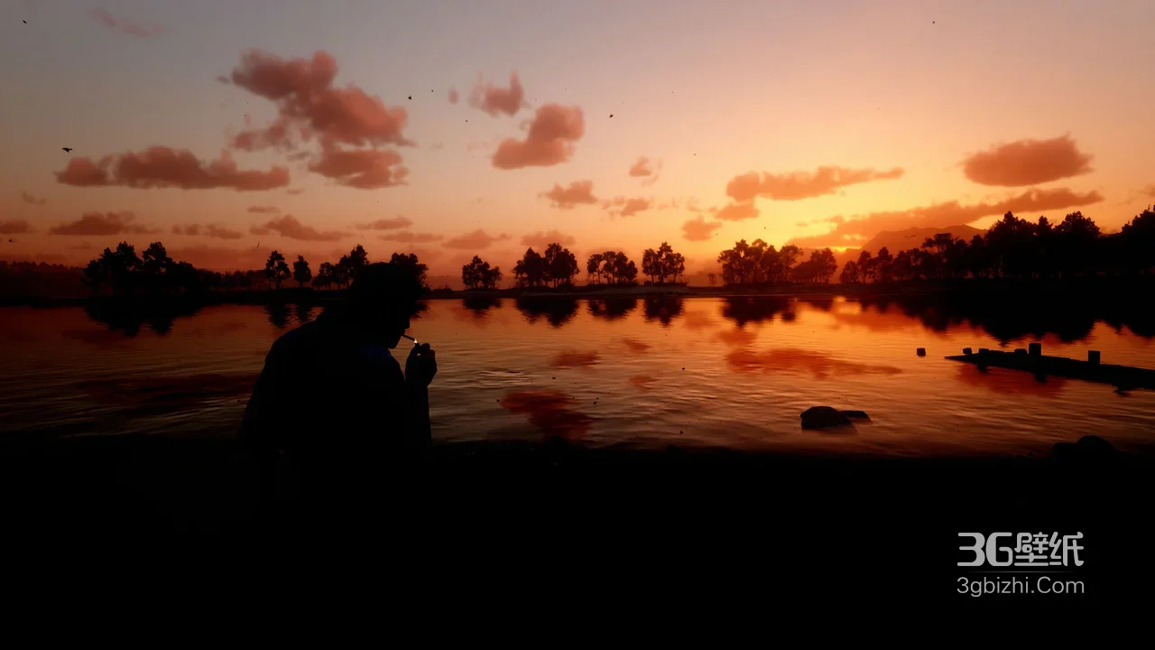 荒野大镖客游戏内人物剪影·静谧湖岸 高质感电脑桌面背景1