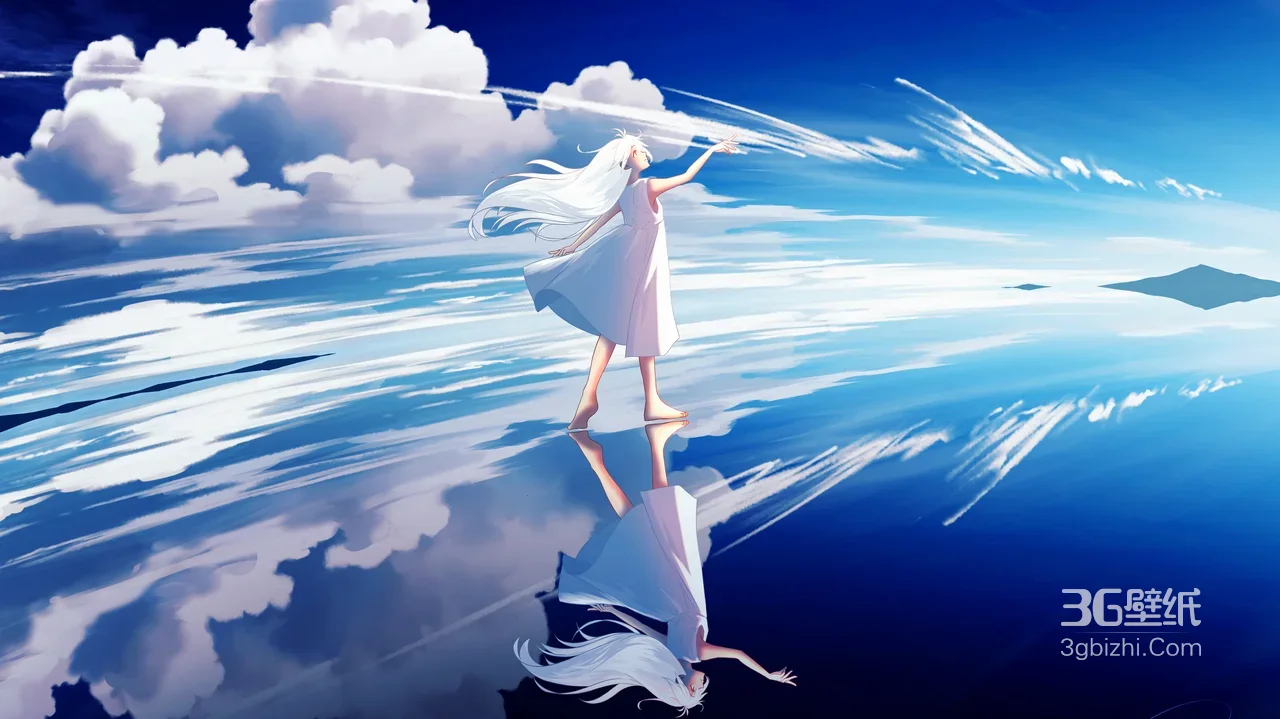 白发少女·镜面天空 唯美二次元治愈系桌面背景1