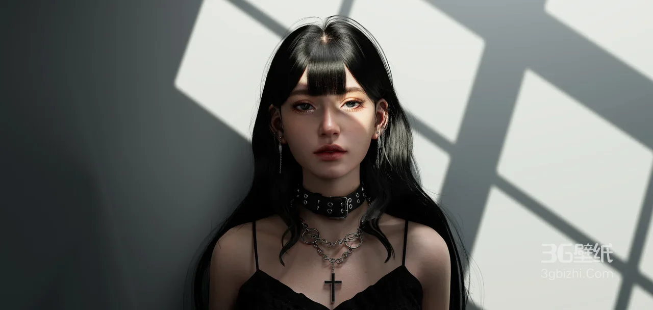 暗黑哥特风写实少女 几何光影 宽屏电脑壁纸1