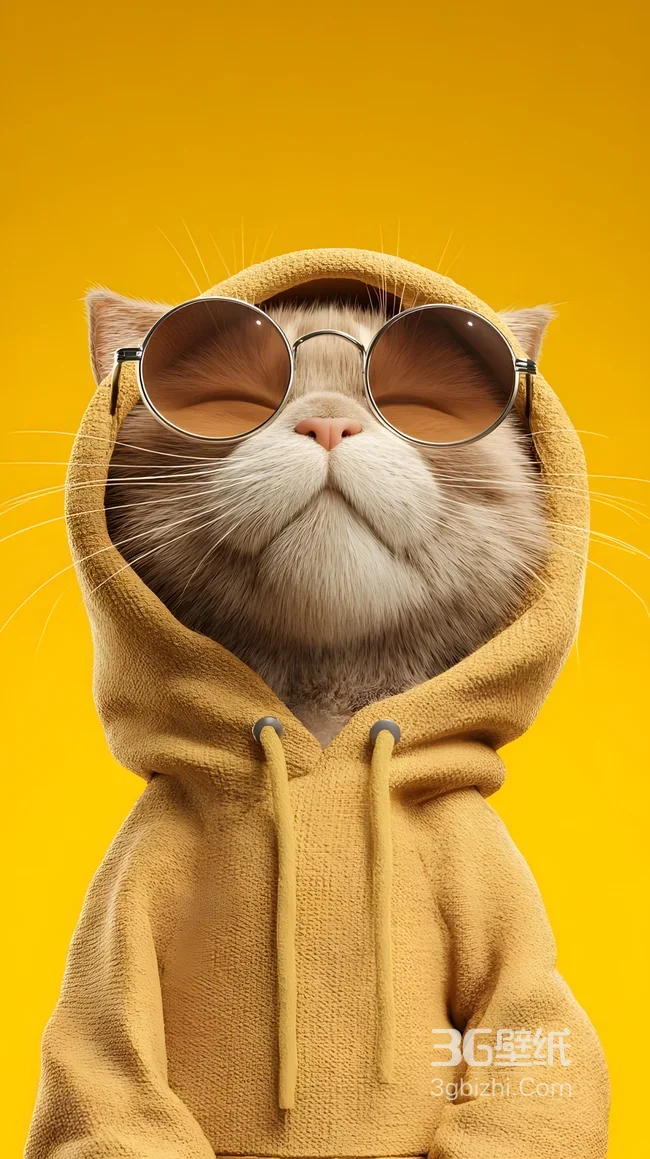 酷拽猫咪·戴墨镜穿连帽衫 写实风个性手机壁纸热款1