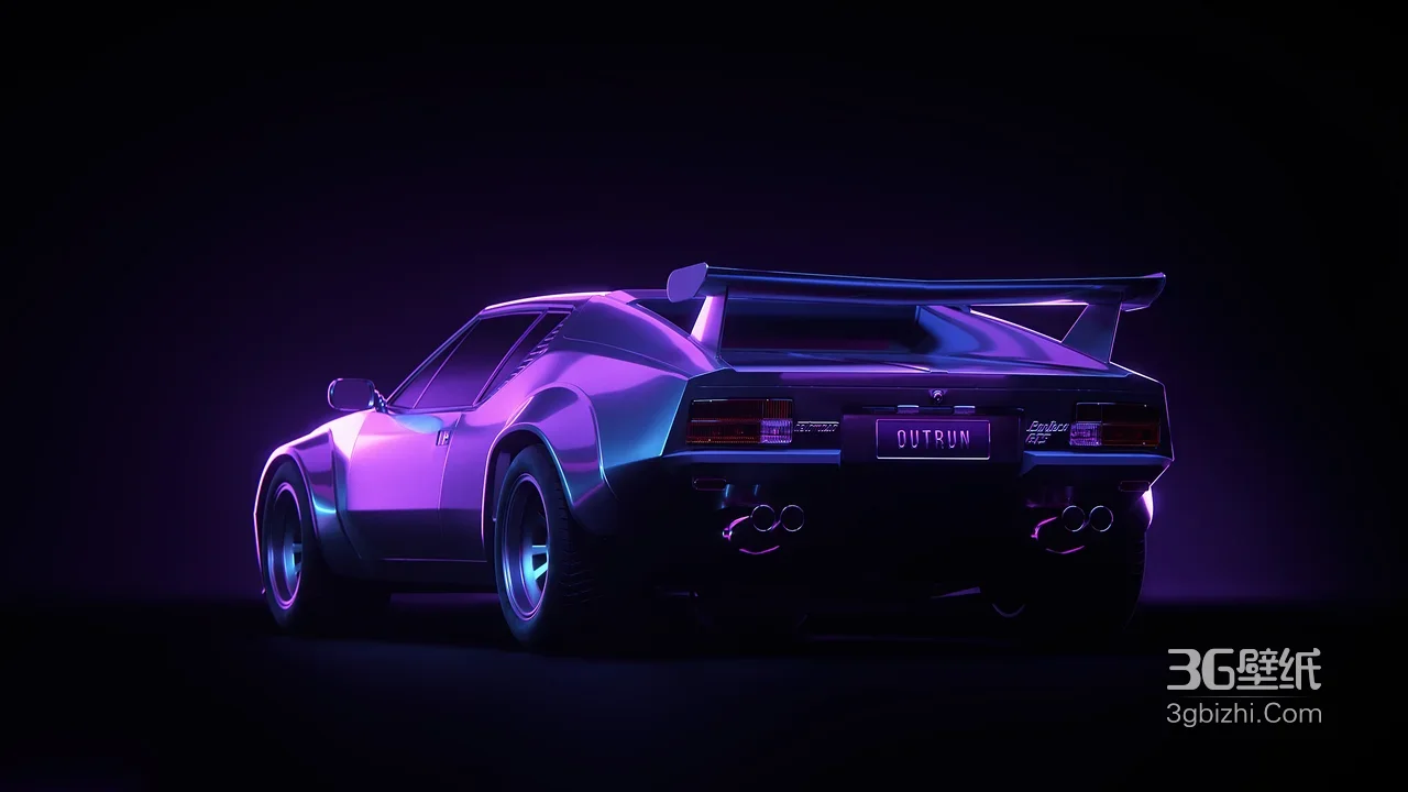 赛博朋克霓虹复古跑车·Outrun风 超宽屏电脑壁纸1