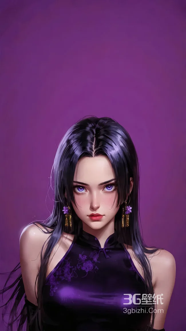 黑长发紫瞳 波雅・汉库克·国风旗袍写实风 高清手机壁纸1