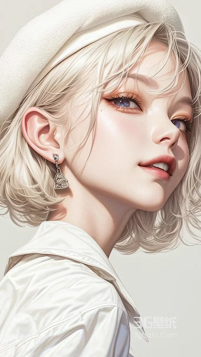 金发短发少女·贝雷帽写实唯美风 温柔女生壁纸1