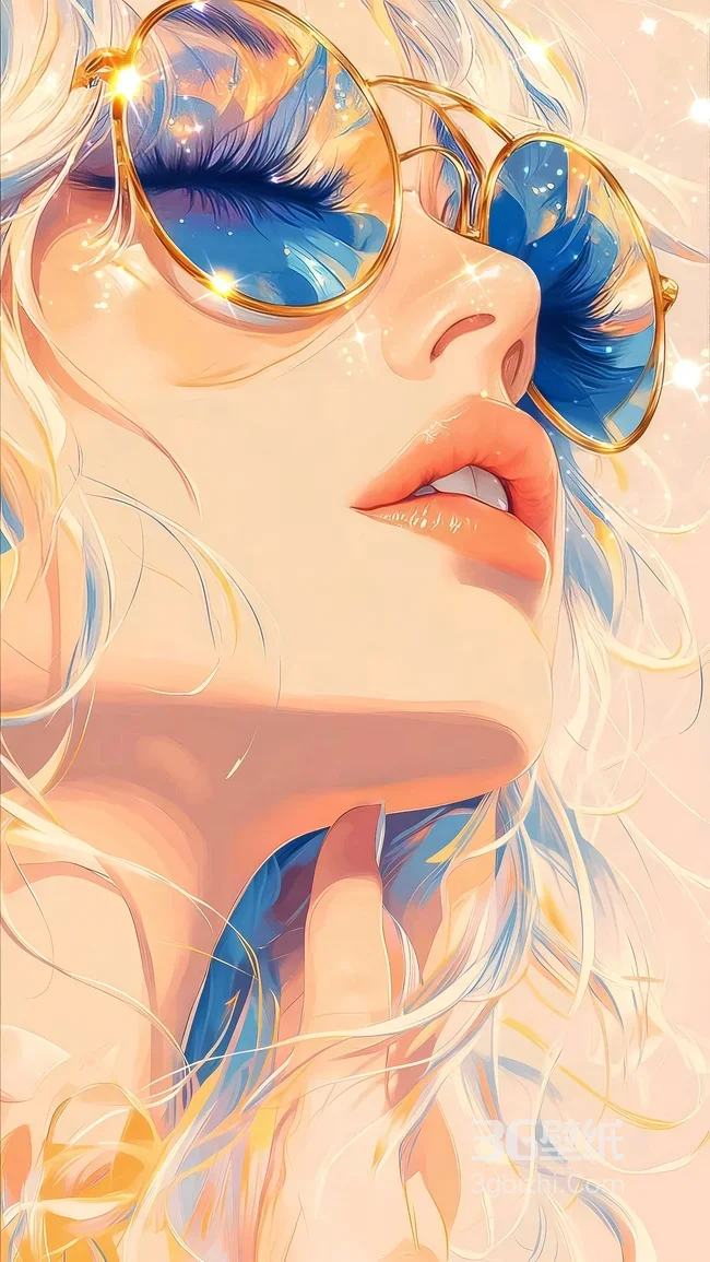 卷发少女·金框眼镜唯美梦幻插画 热门手机壁纸1