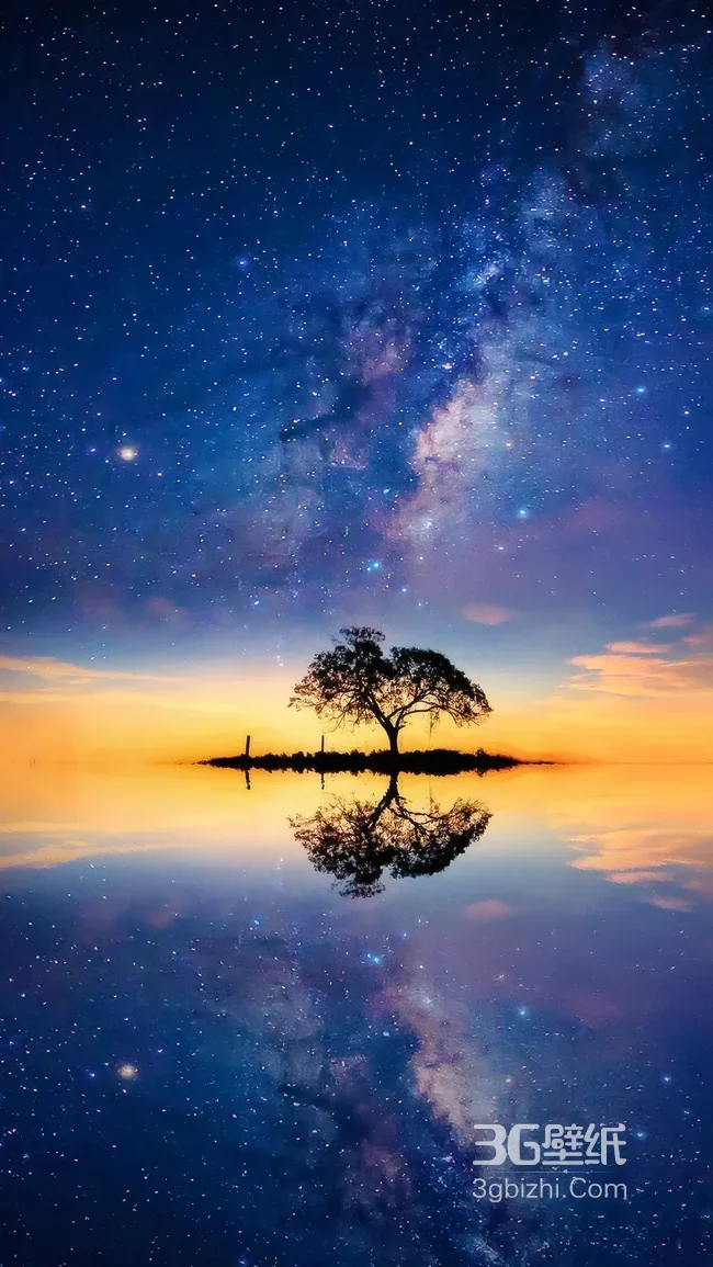 孤树星空倒影·唯美梦幻 银河黄昏治愈系手机壁纸1