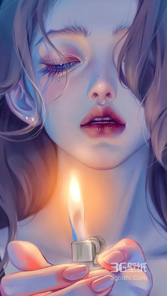 手持打火机的少女·唯美手绘插画风 原创手机壁纸1