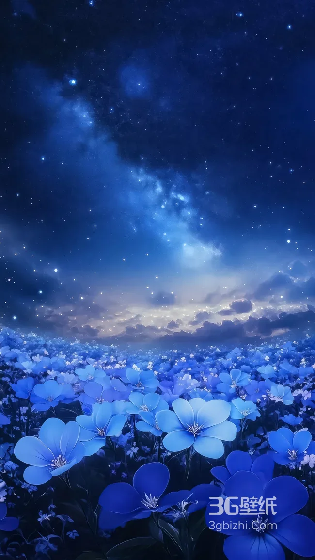 蓝色花海星空·梦幻唯美风 治愈系夜景壁纸1