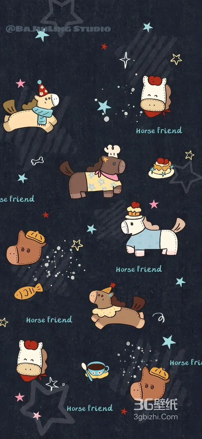 卡通小马Horse Friend·童趣萌系（BAJULING STUDIO）治愈风马年手机壁纸1
