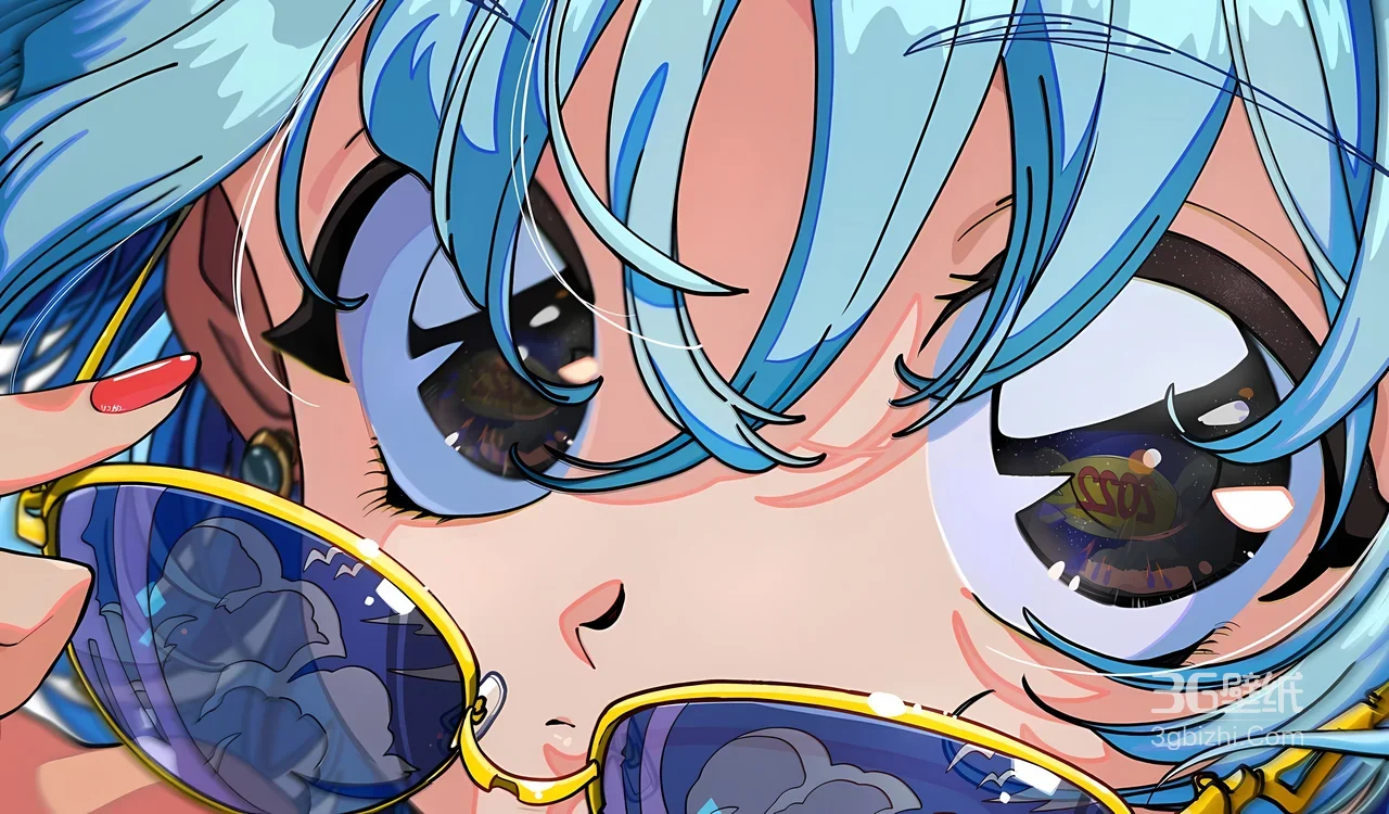 蓝发少女·星空眼墨镜 国漫原创电脑壁纸 高清新潮1