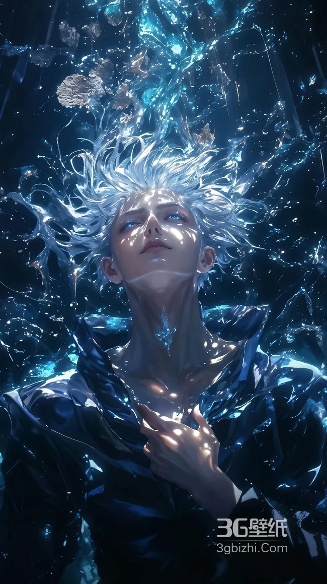 银发帅哥·蓝焰流光奇幻风 原创艺术手机壁纸（高热度：奇幻人物壁纸）1