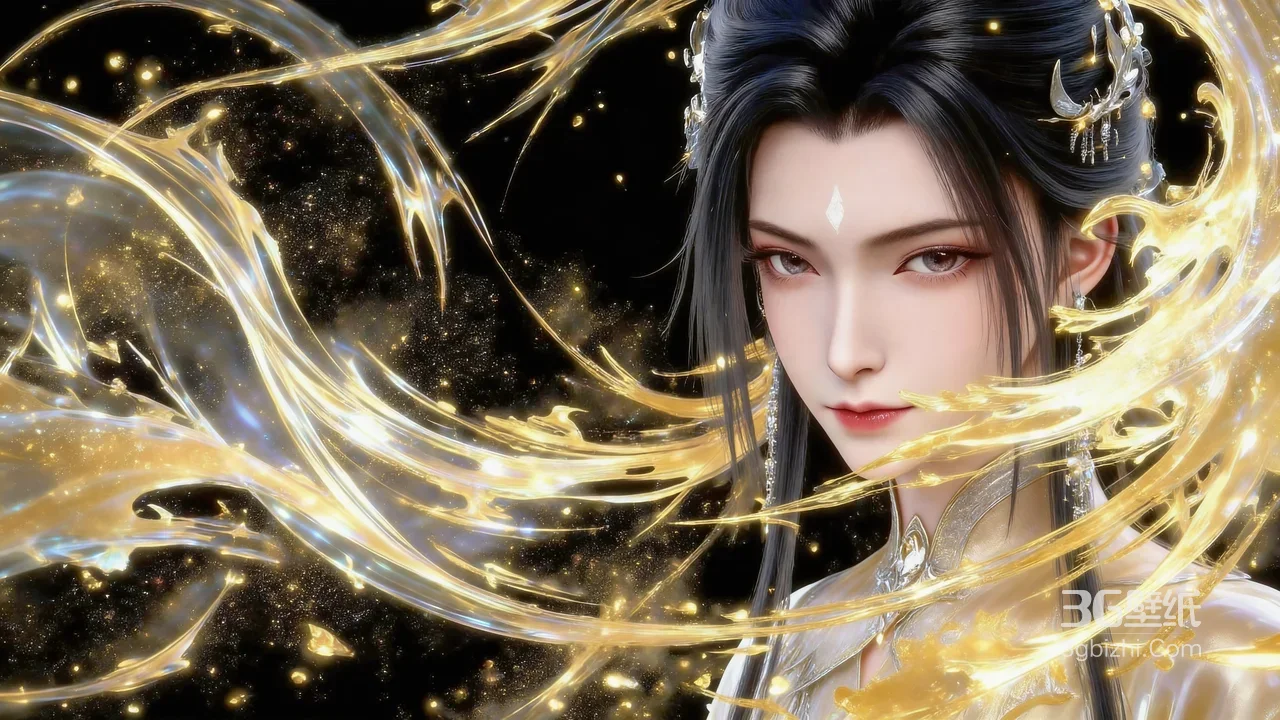 国漫古风人物《诛仙》陆雪琪·金色灵焰环绕·仙侠风电脑壁纸（高人气）1