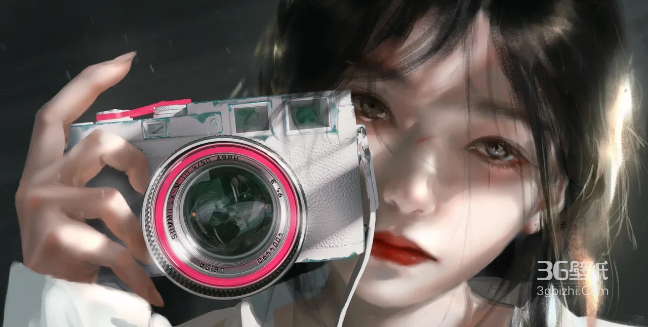 写实风持徕卡相机女生·唯美艺术宽屏电脑壁纸1