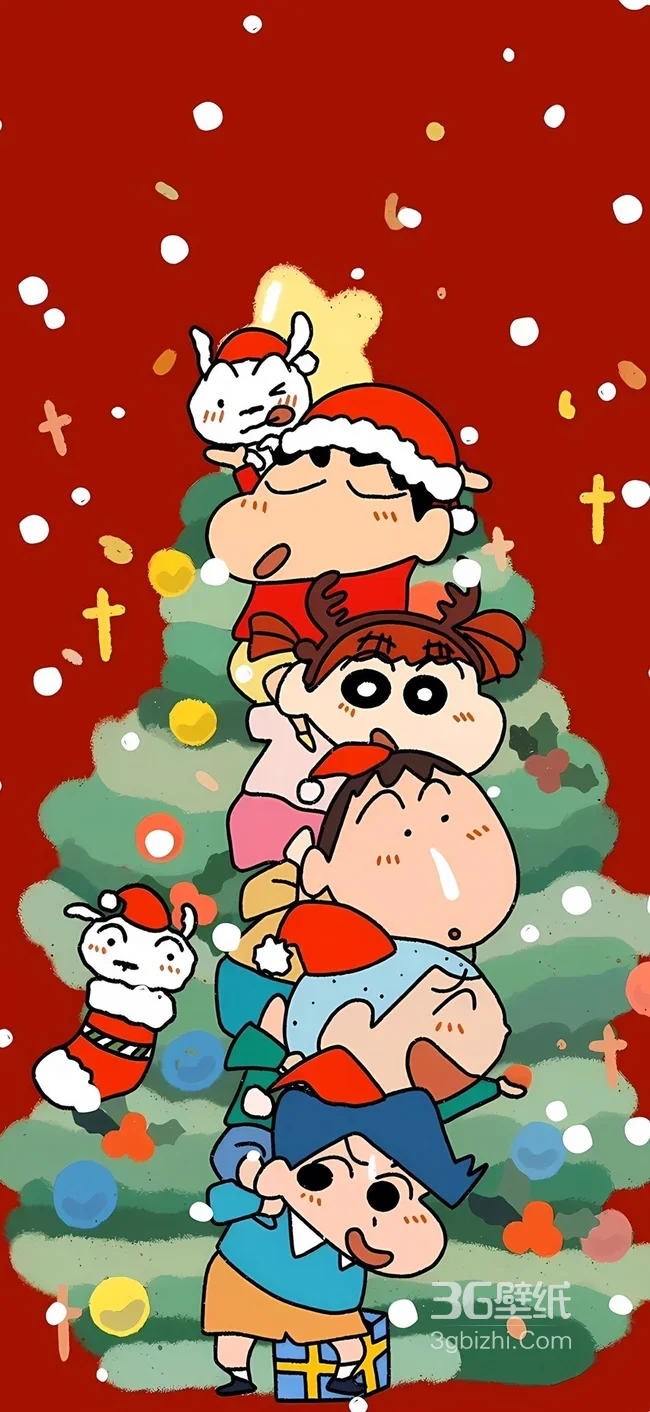 蜡笔小新伙伴圣诞堆叠 日漫《蜡笔小新》童趣节日壁纸1