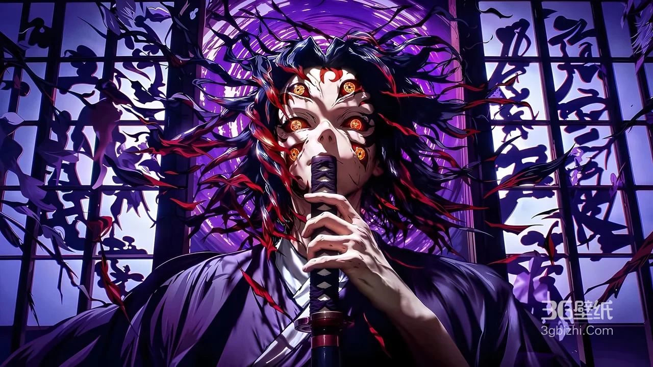 黑死牟·鬼化多目 暗黑日漫《鬼灭之刃》宽屏壁纸1