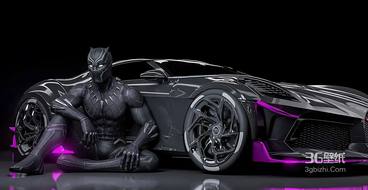 黑豹·特查拉 暗黑科技风 漫威影视 布加迪超跑 宽屏车机壁纸1