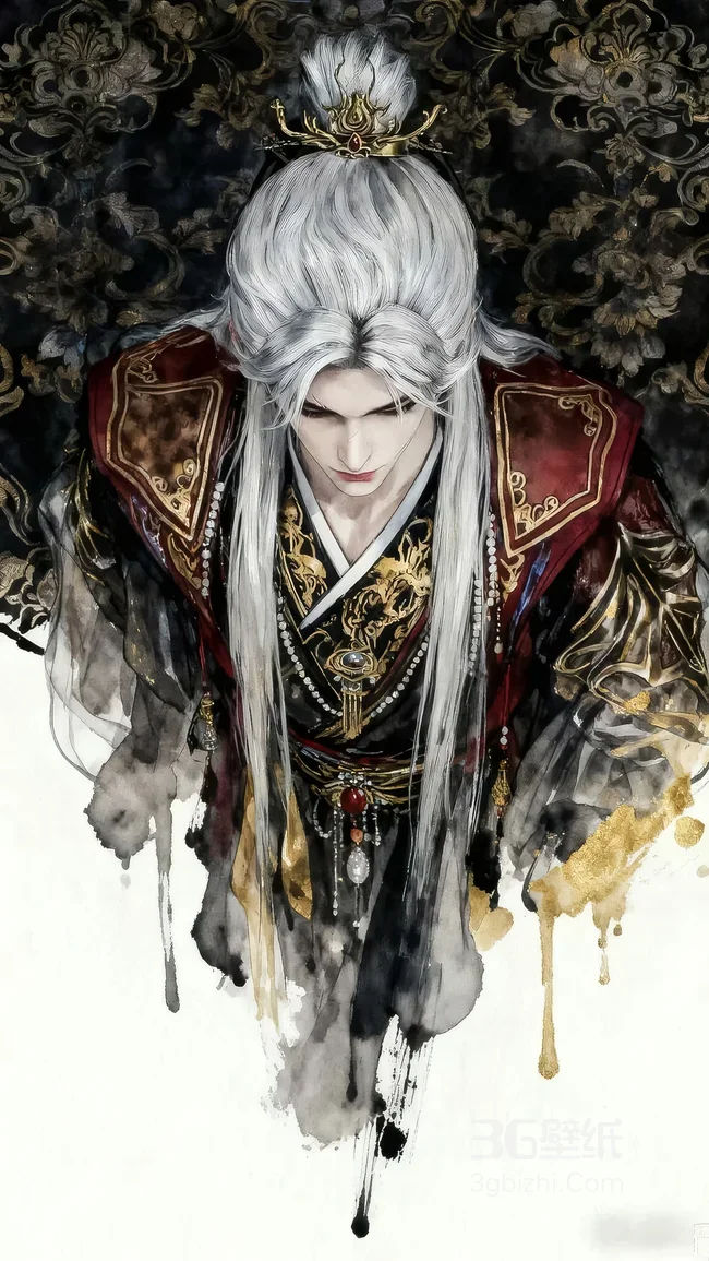 古风白发华贵帅哥`王林·国风水墨冷峻精美手机壁纸精选1